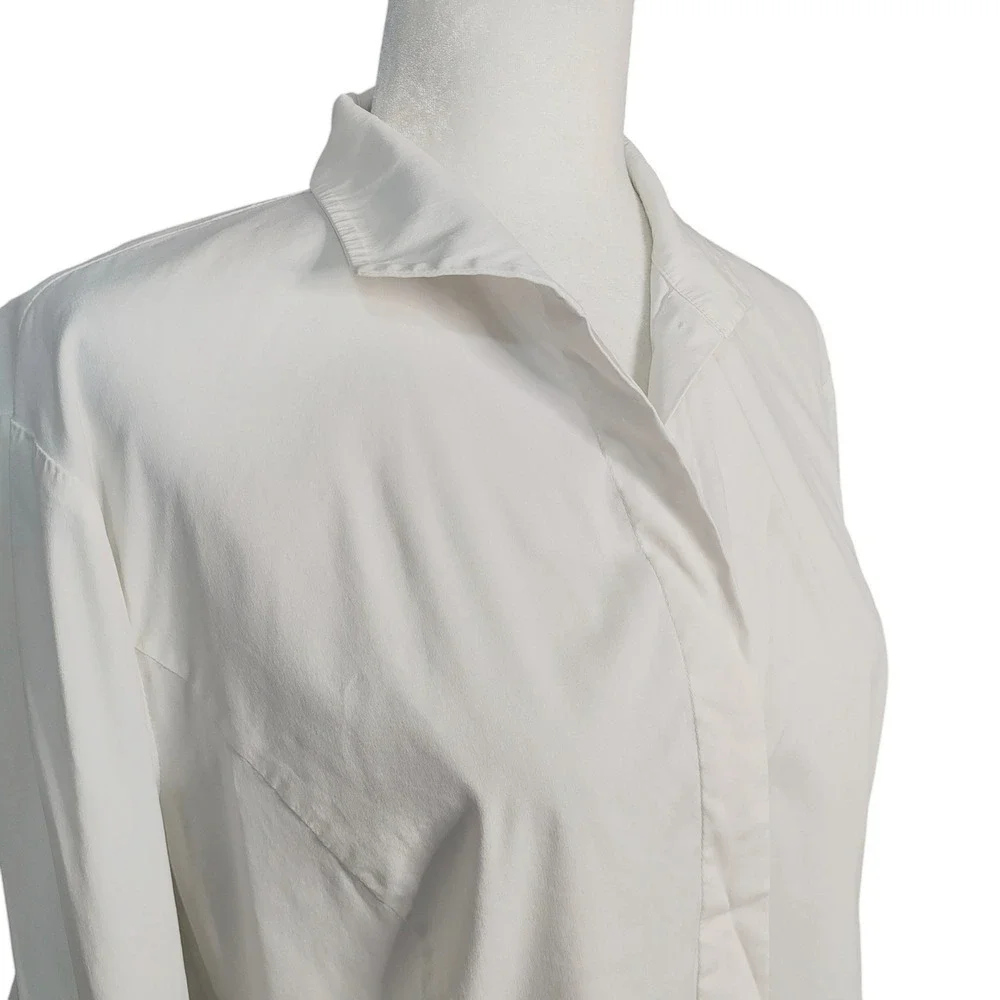 Lafayette 148 New York White Stretch Cotton Button Down Shirt French Cuffs 10 - Picture 5 of 11
